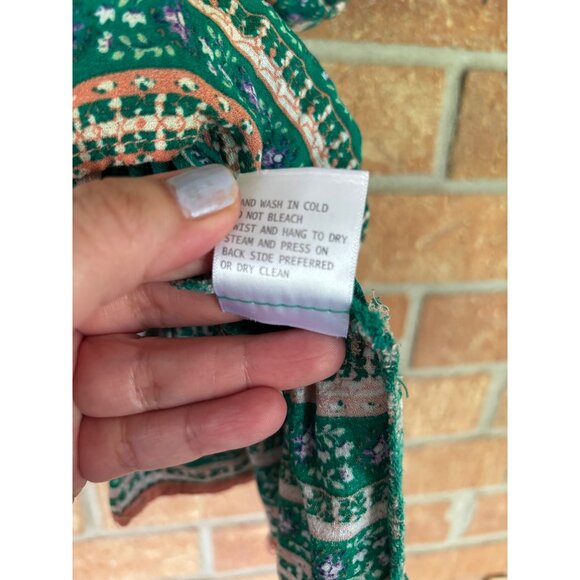 Rachel Zoe Green Floral Boho Peasant Top Puff Sleeves & Tassel Tie Neck Womens S - Picture 6 of 11